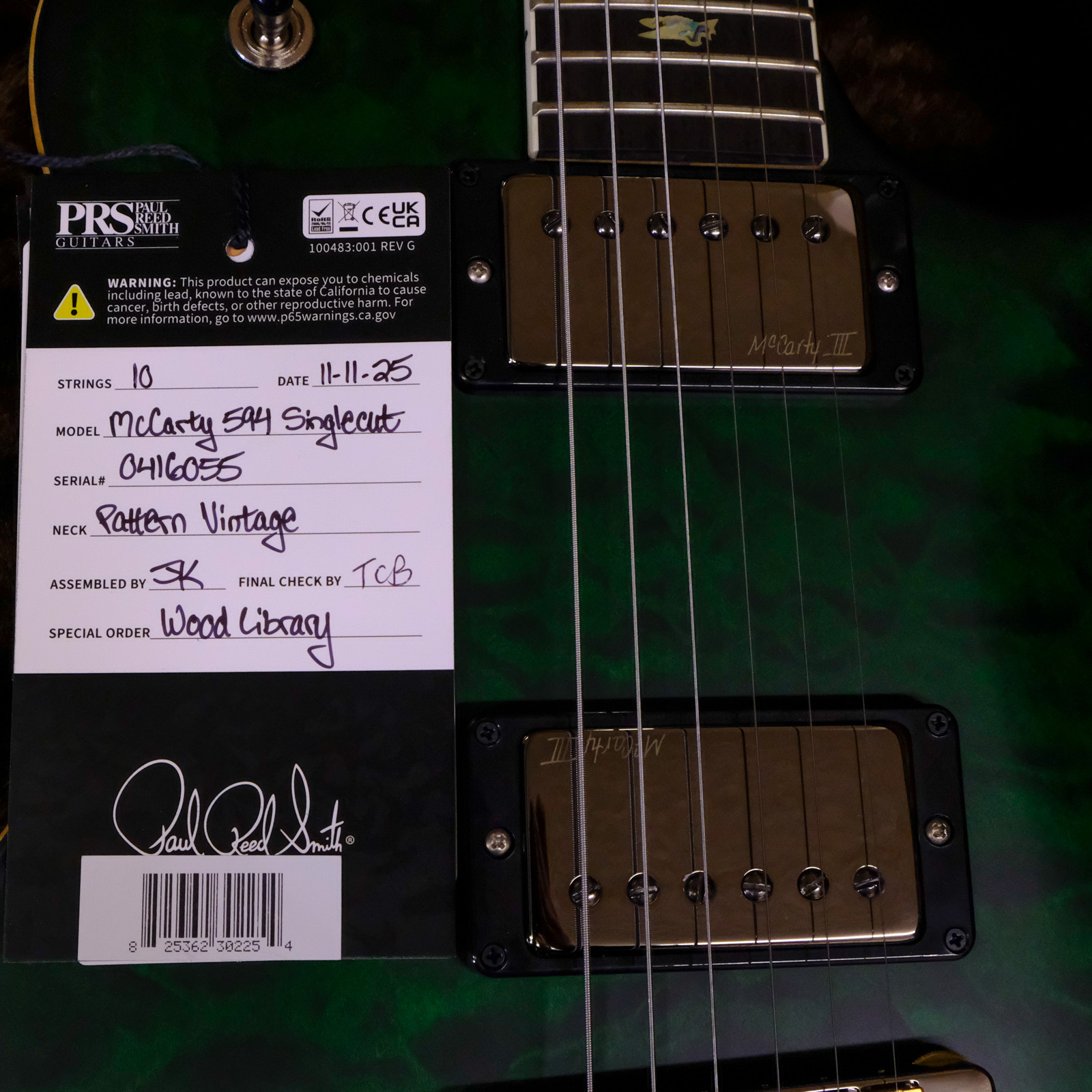 PRS Wood Library McCarty 594 Singlecut Quilted Maple - Emerald with Light Charcoal Back