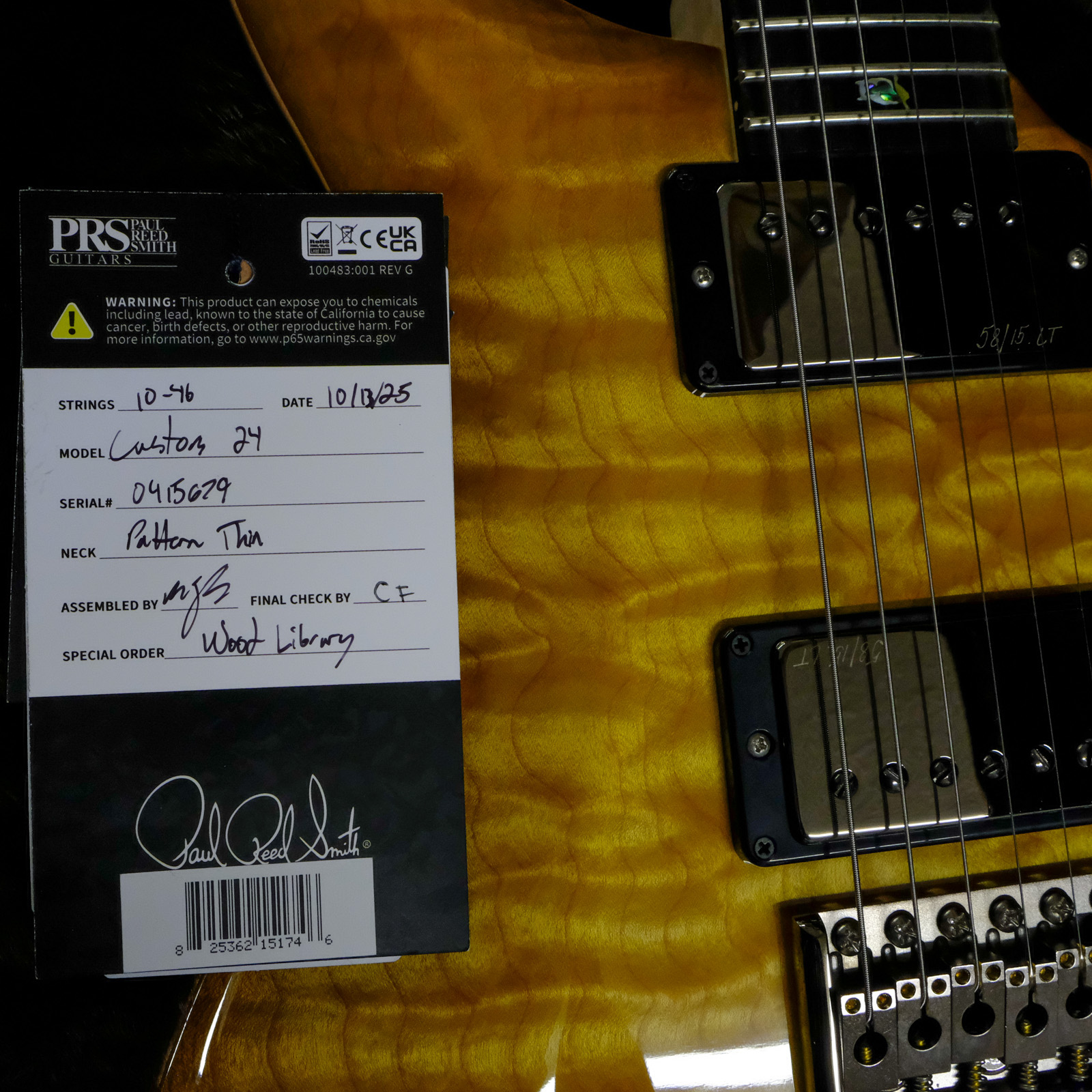 PRS Wood Library Custom 24 10-Top Quilted Maple - Livingston Lemondrop