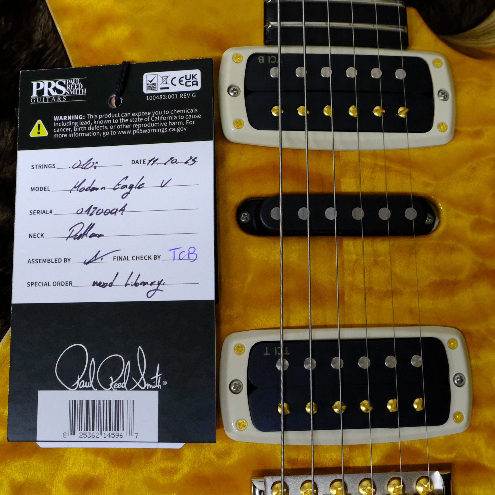PRS Wood Library Modern Eagle V Quilted Maple - Santana Yellow