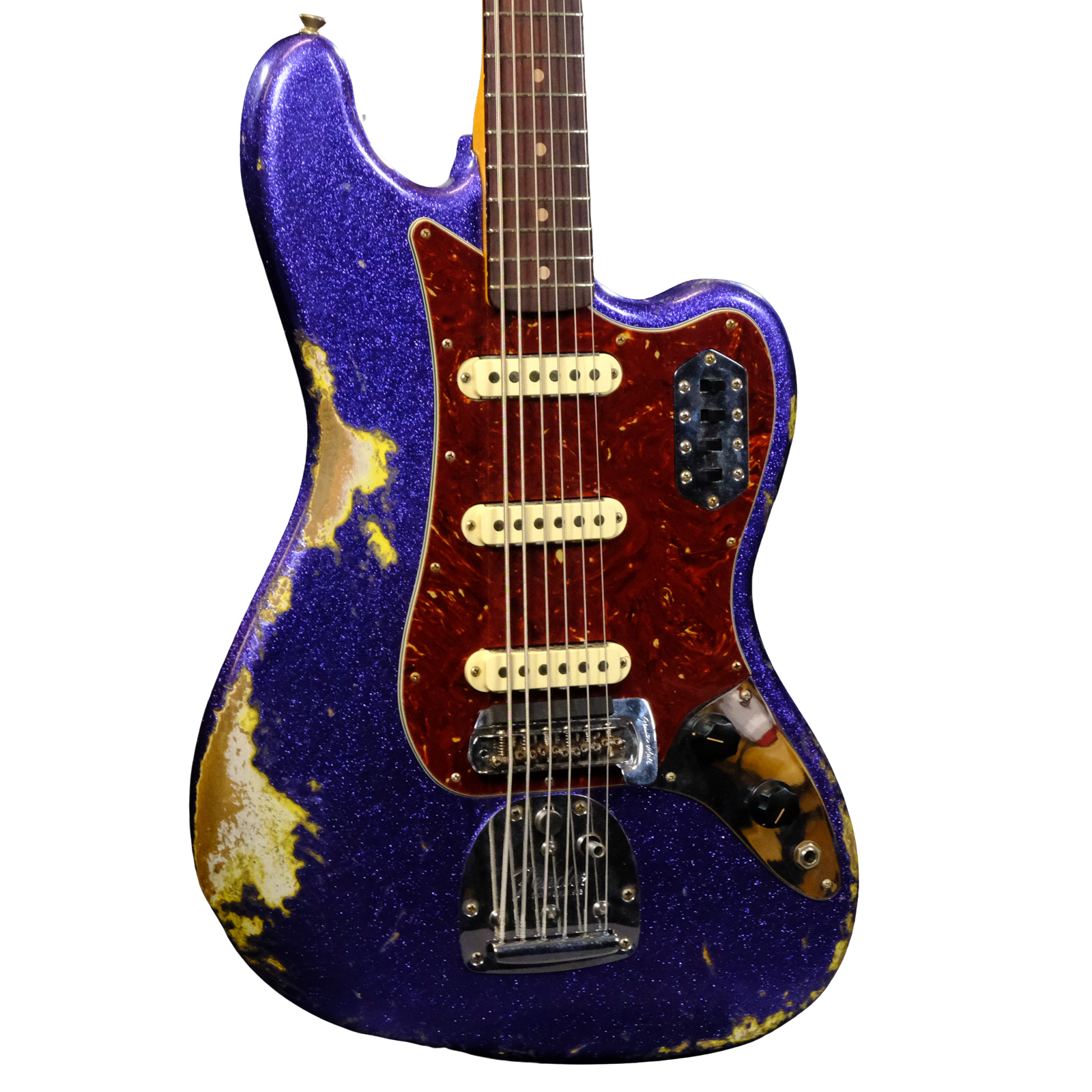 Fender Custom Shop Bass VI Journeyman Relic - Purple Sparkle over Graffiti Yellow