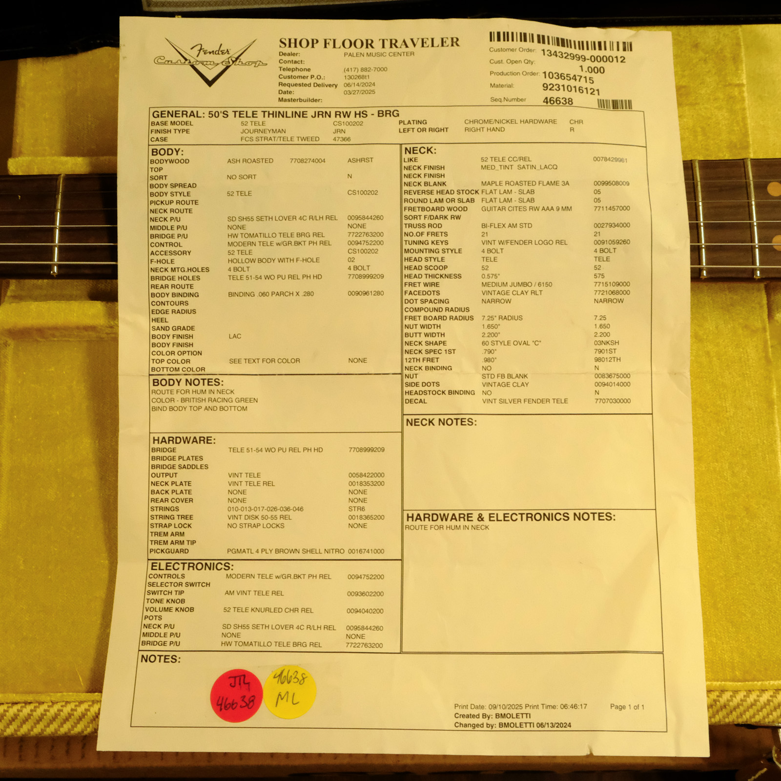 Fender Custom Shop '50s Tele Thinline - British Racing Green Journeyman Relic