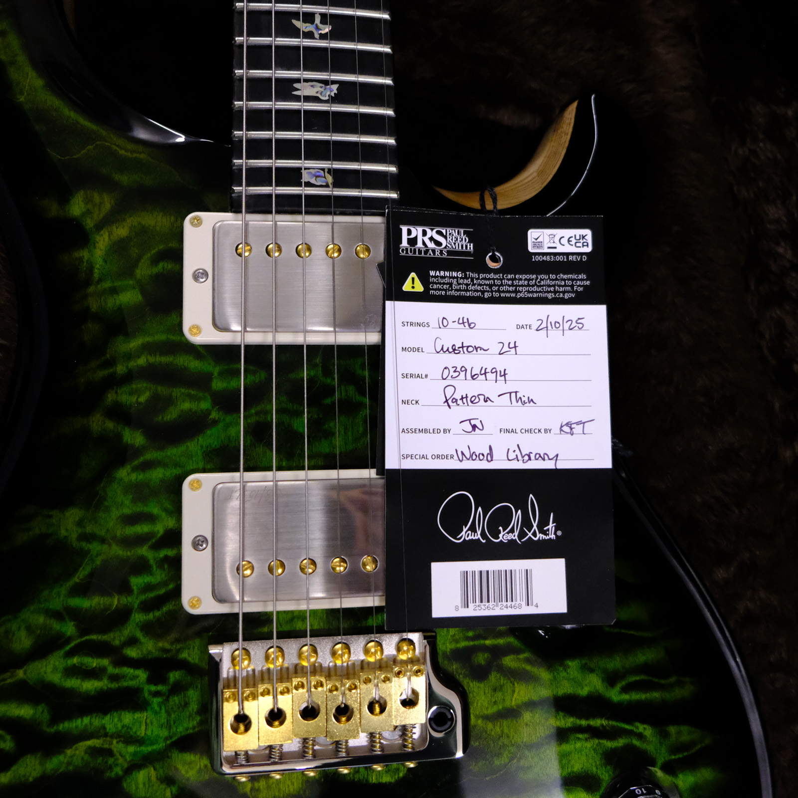 PRS Wood Library Custom 24 Quilt Electric Guitar - Jade/Charcoal Burst