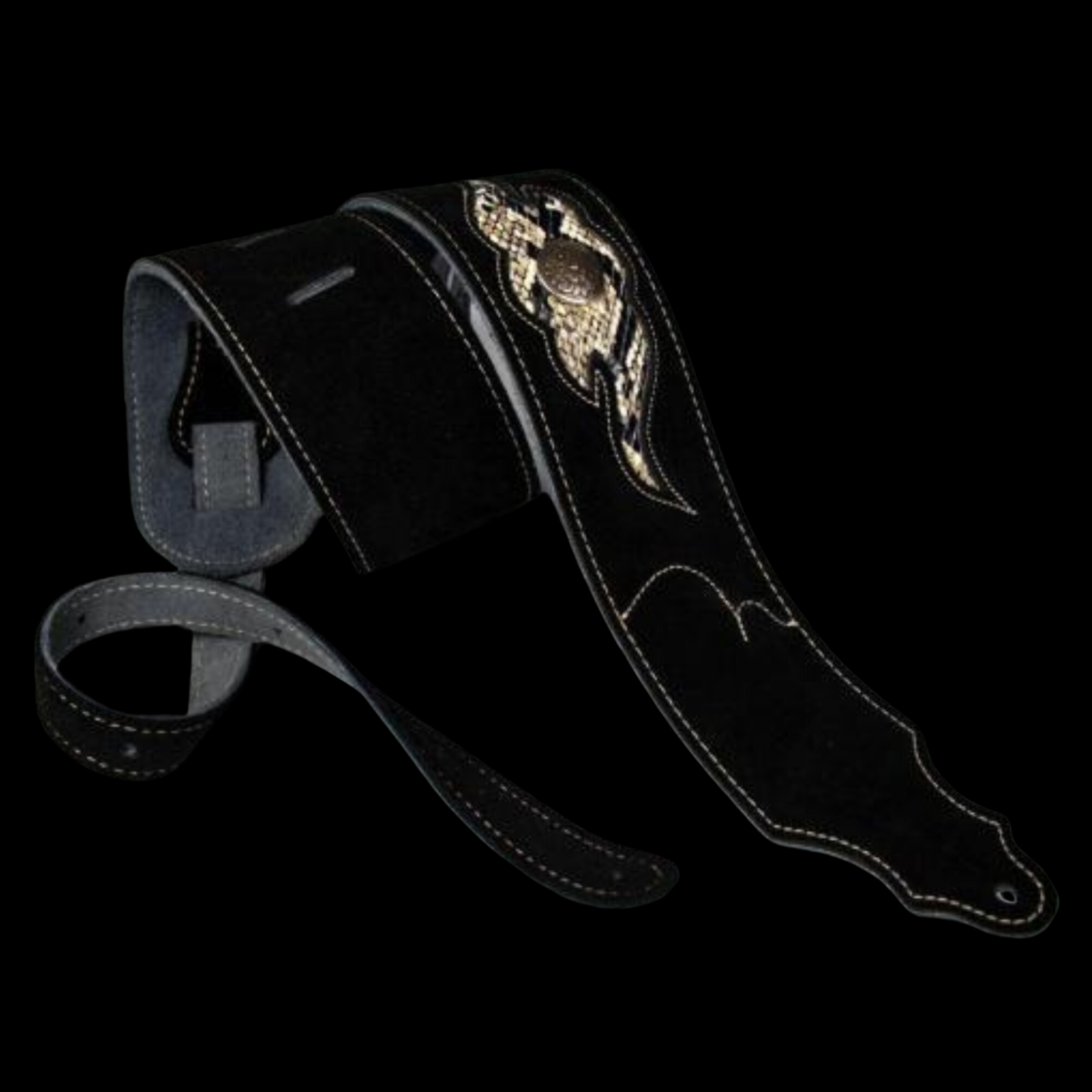 Franklin Straps 3" Sculpted Suede Guitar Strap - Snakeskin Leather - Black - Palen Music