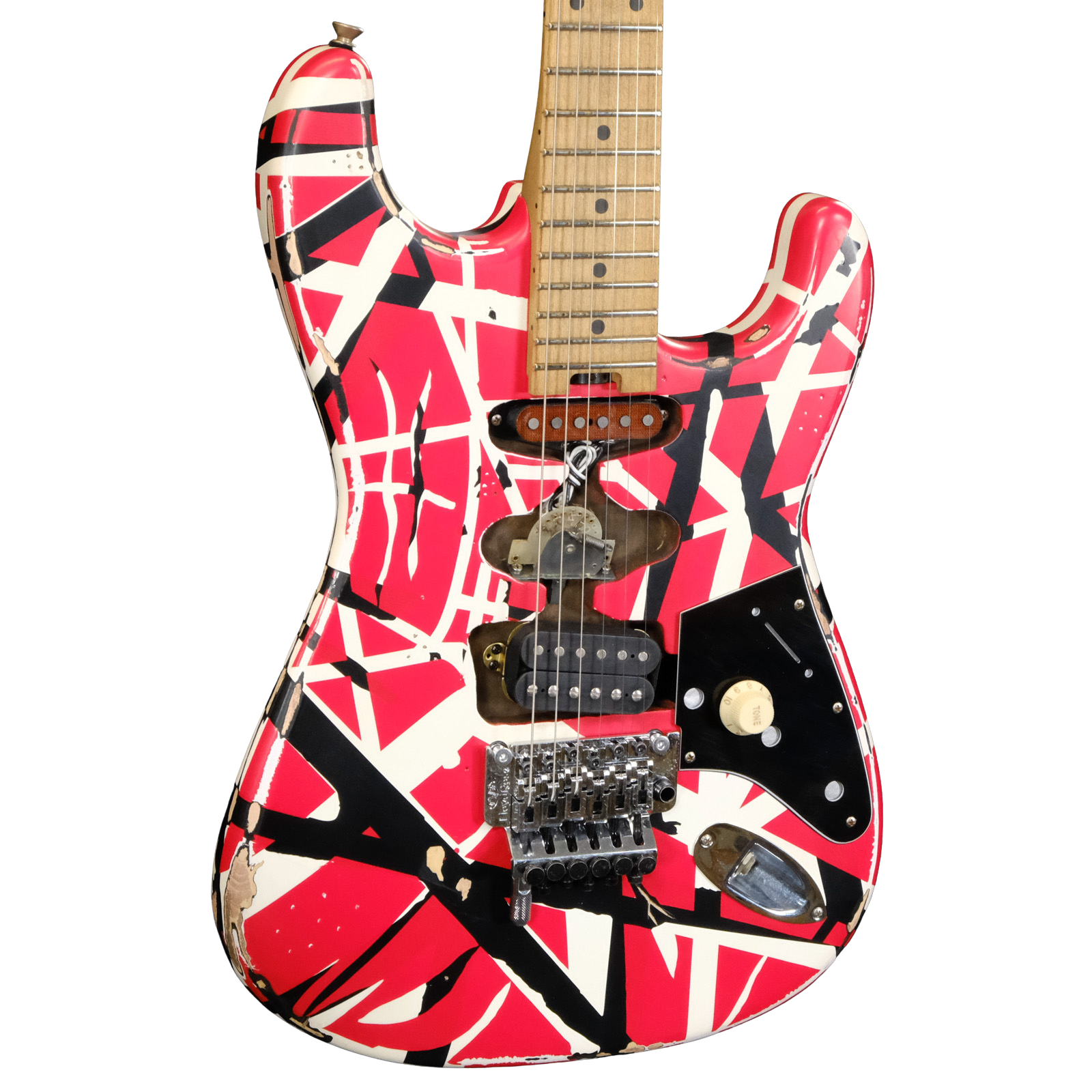 EVH Striped Series Frankie - Red with Black and White Stripes Relic