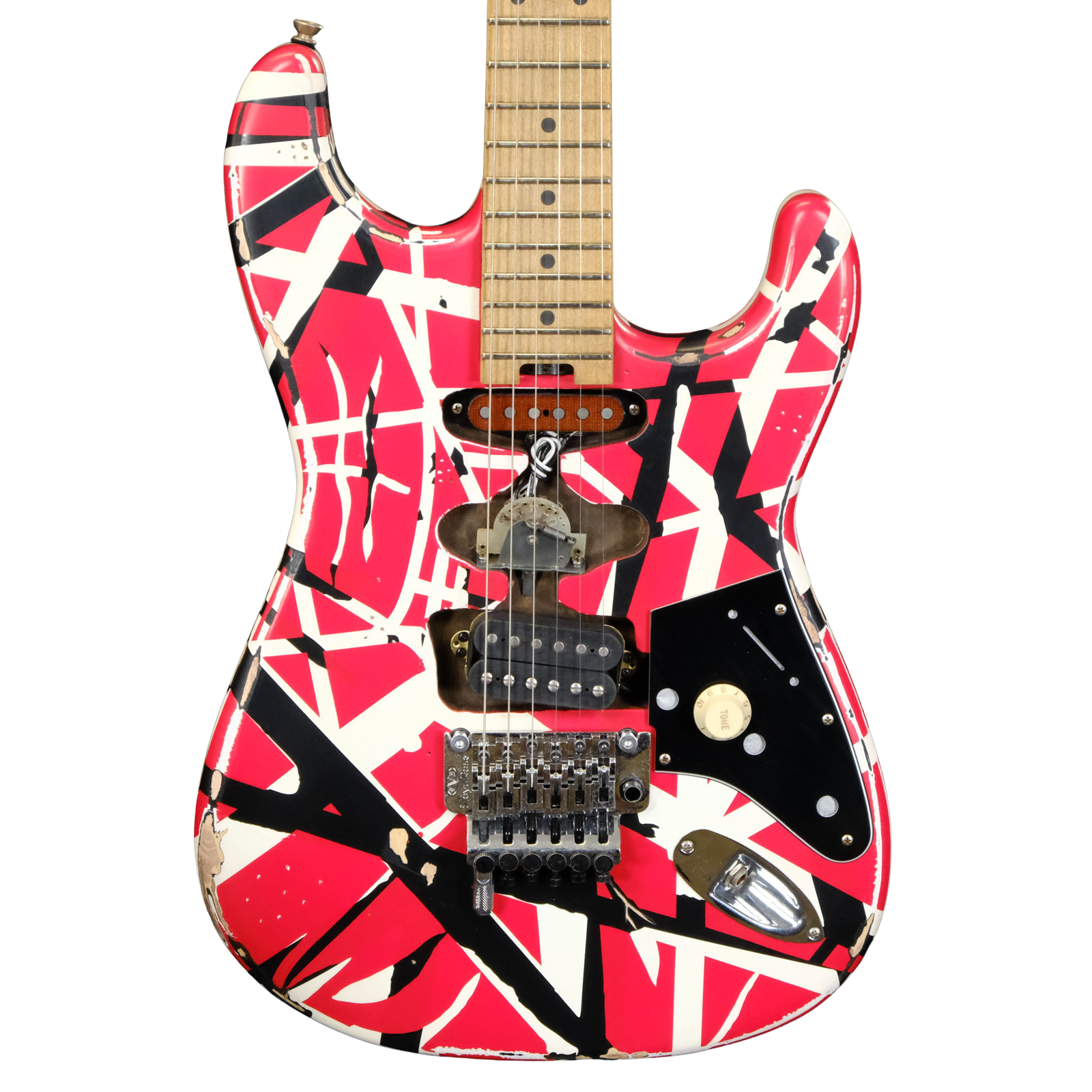 EVH Striped Series Frankie - Red with Black and White Stripes Relic