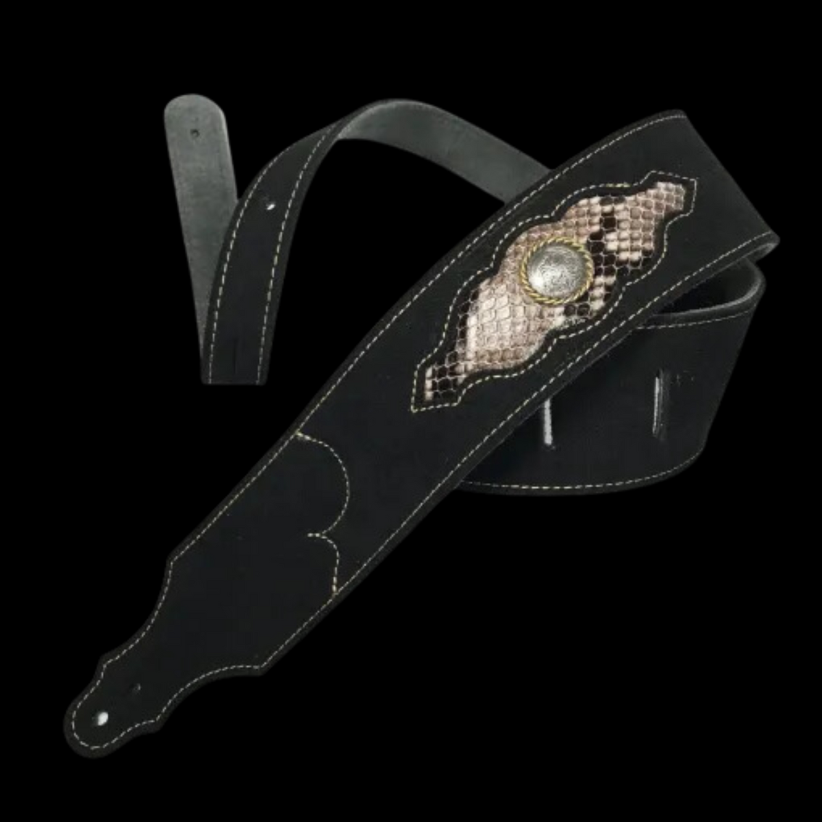 Franklin Straps 2.5" Sculpted Suede Guitar Strap - Snakeskin Leather - Black