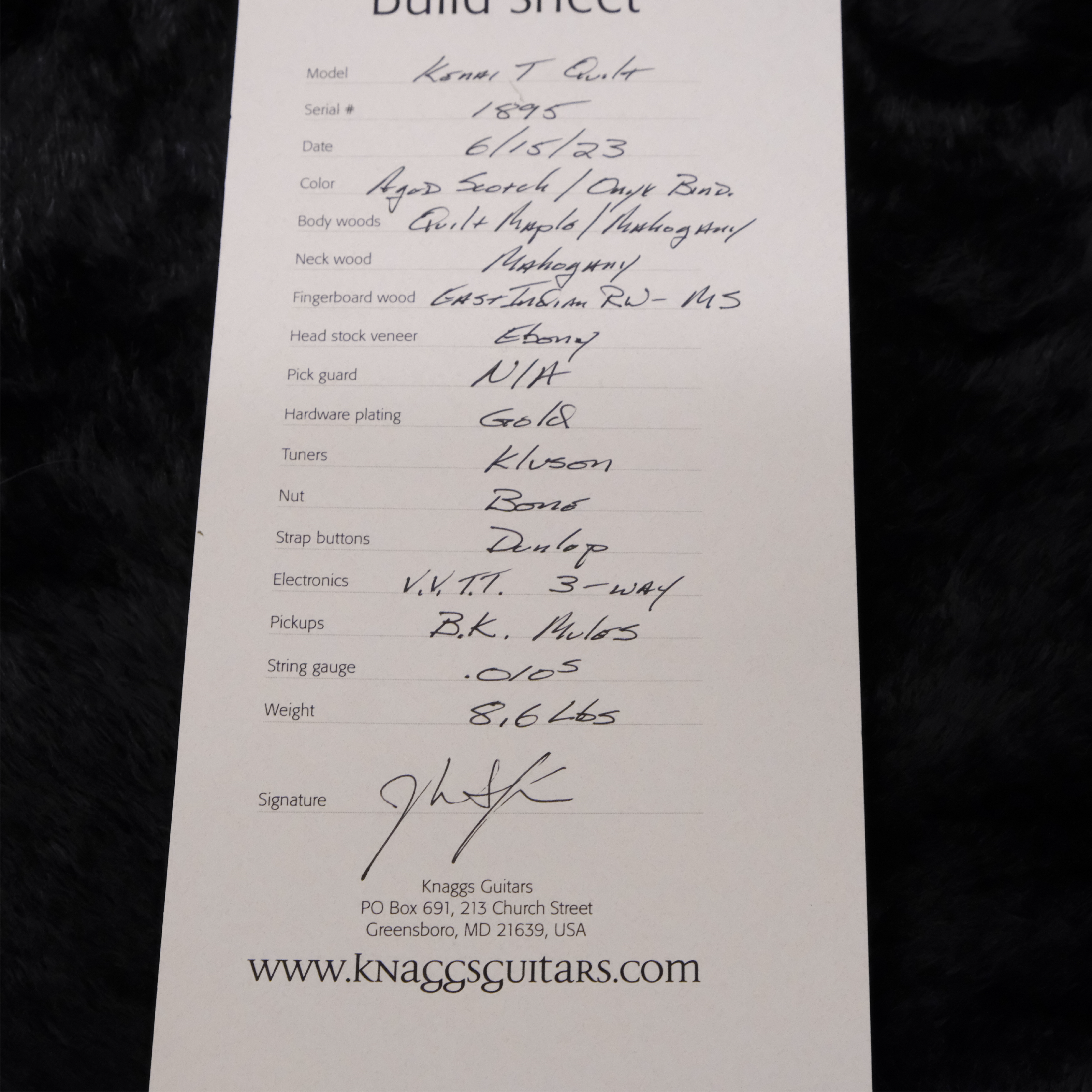 Used 2023 Knaggs Kenai T Quilt - Aged Scotch / Onyx Burst