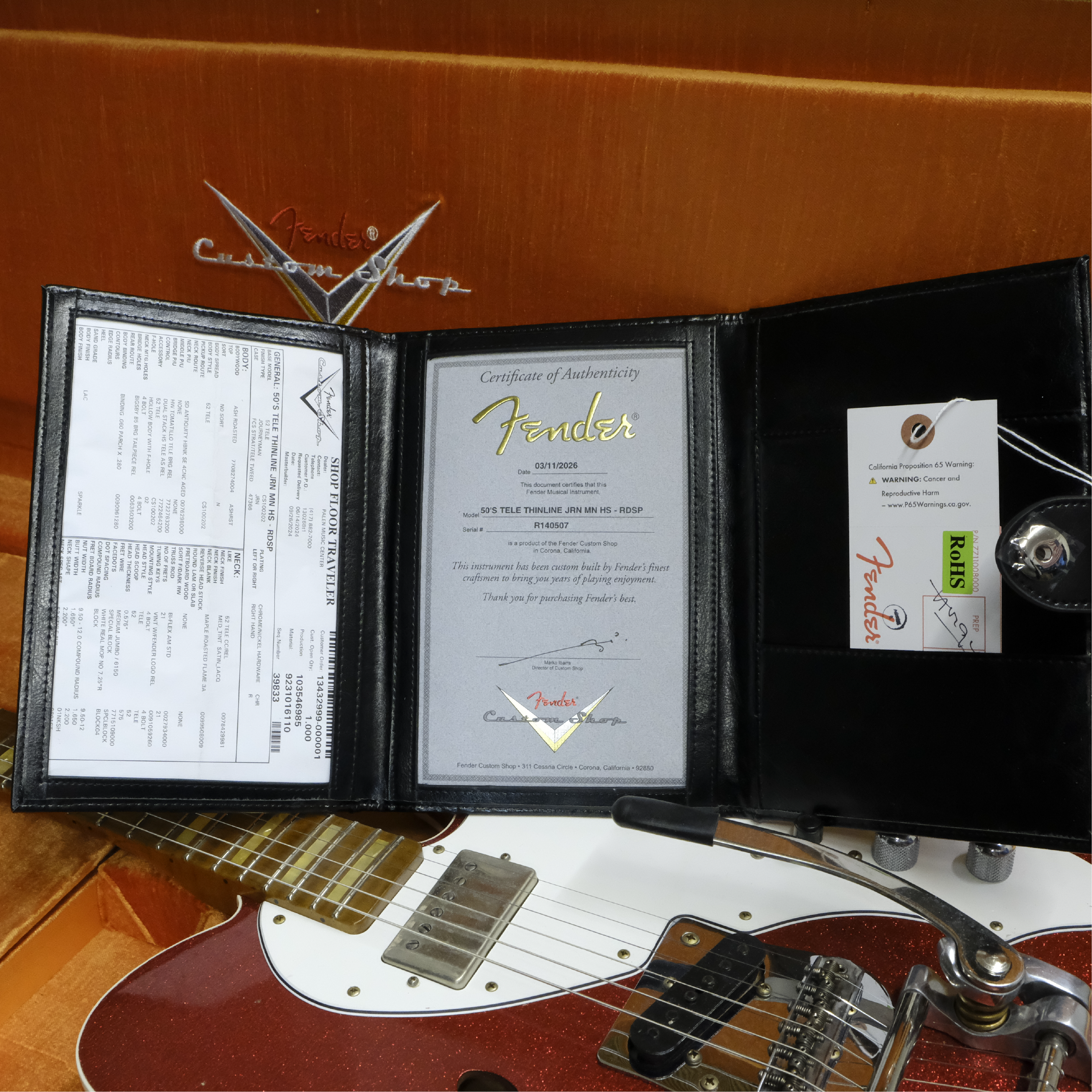 Fender Custom Shop 50's Telecaster Thinline Journeyman Relic - Red Sparkle