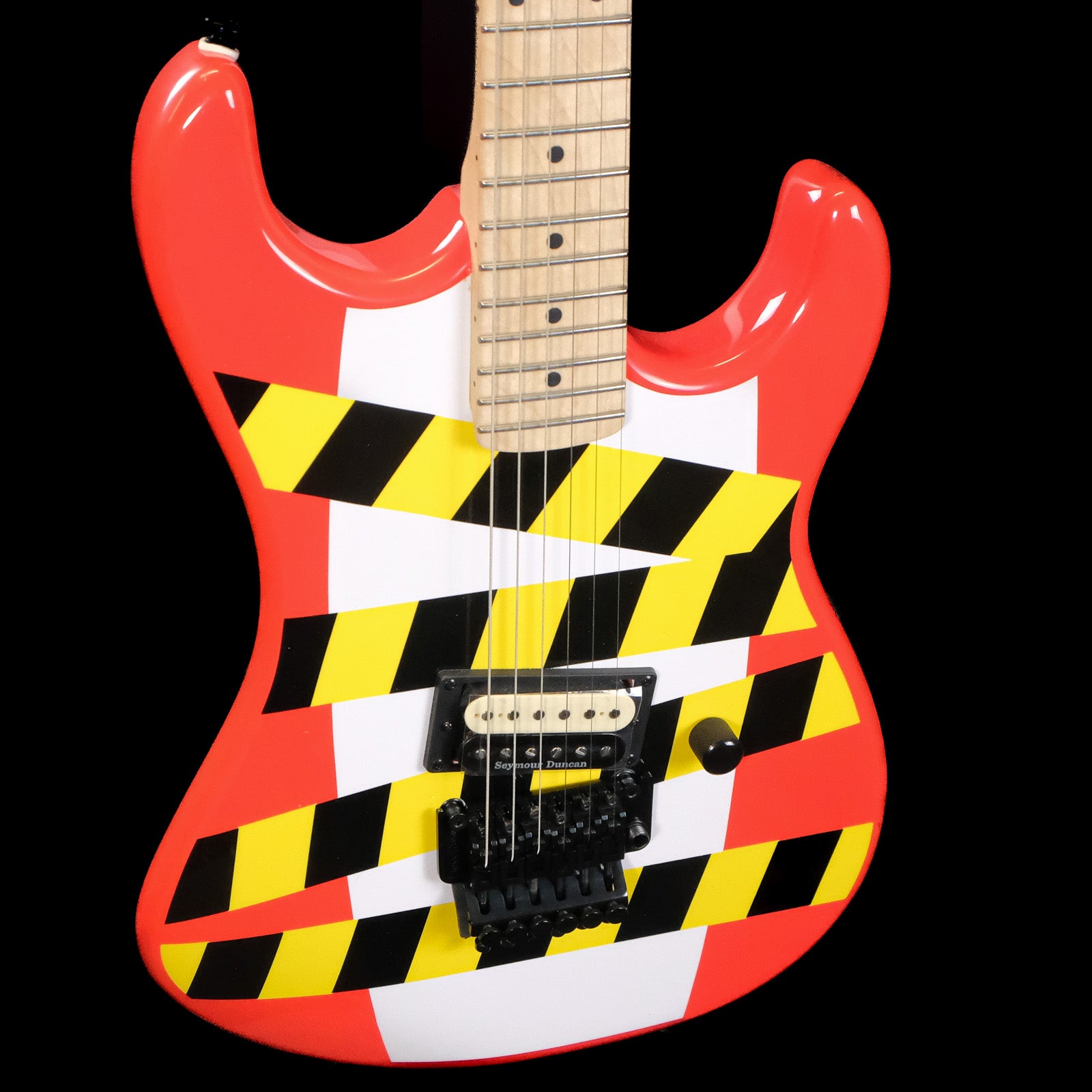 Used Kramer Baretta "Danger Zone" Electric Guitar - Warning Tape on White Red