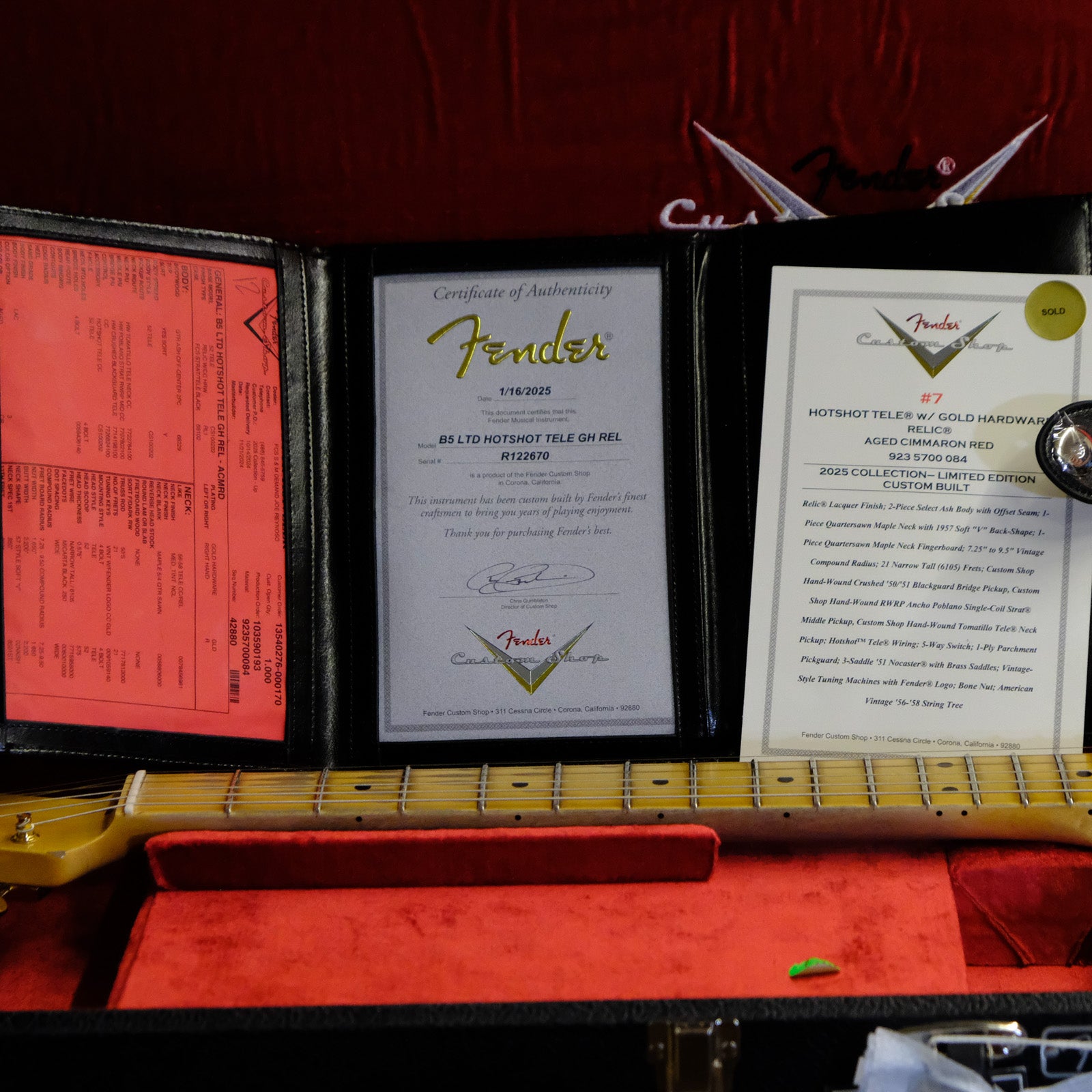Fender 2025 Collection Limited Edition Custom Shop Hotshot Tele Gold Hardware Relic Electric Guitar - Aged Cimmaron Red
