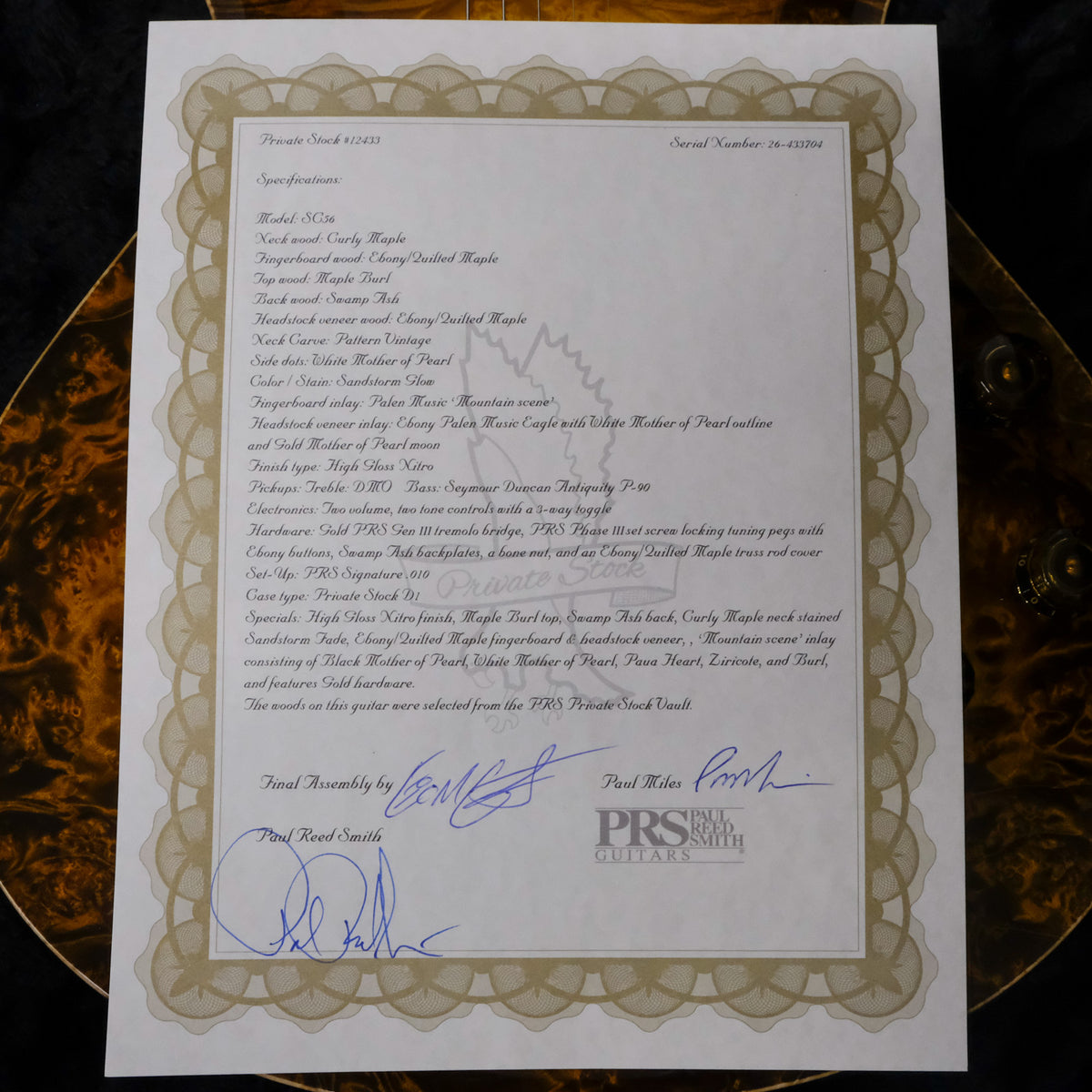PRS Private Stock SC56 - Sandstorm Glow with Palen Music Mountain Scene