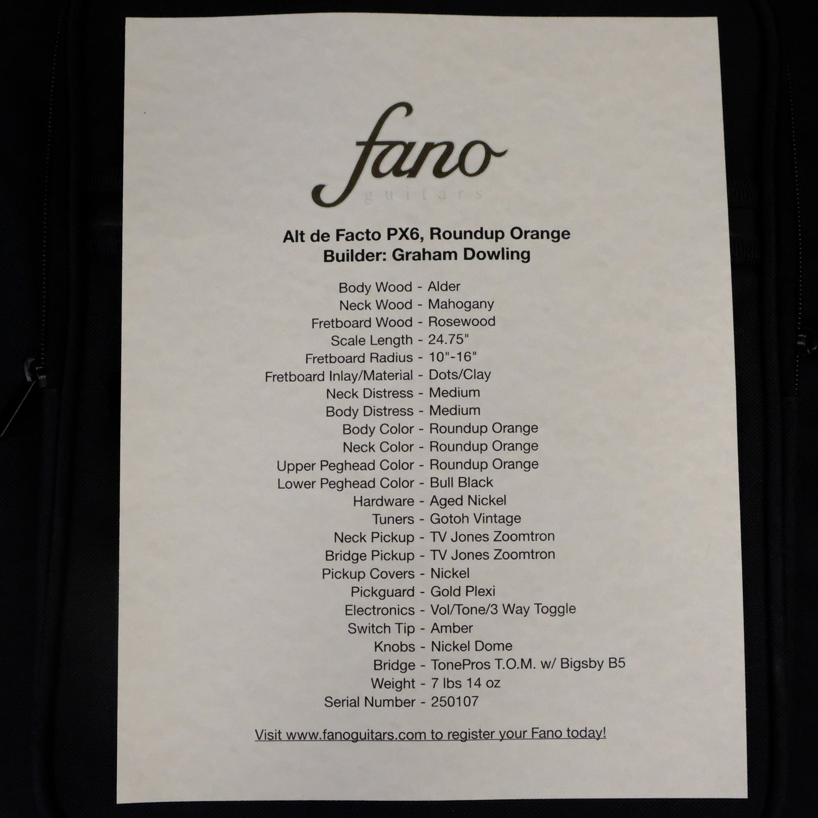 Fano NAMM 2025 Exclusive Alt De Facto PX6 Electric Guitar - Roundup Orange