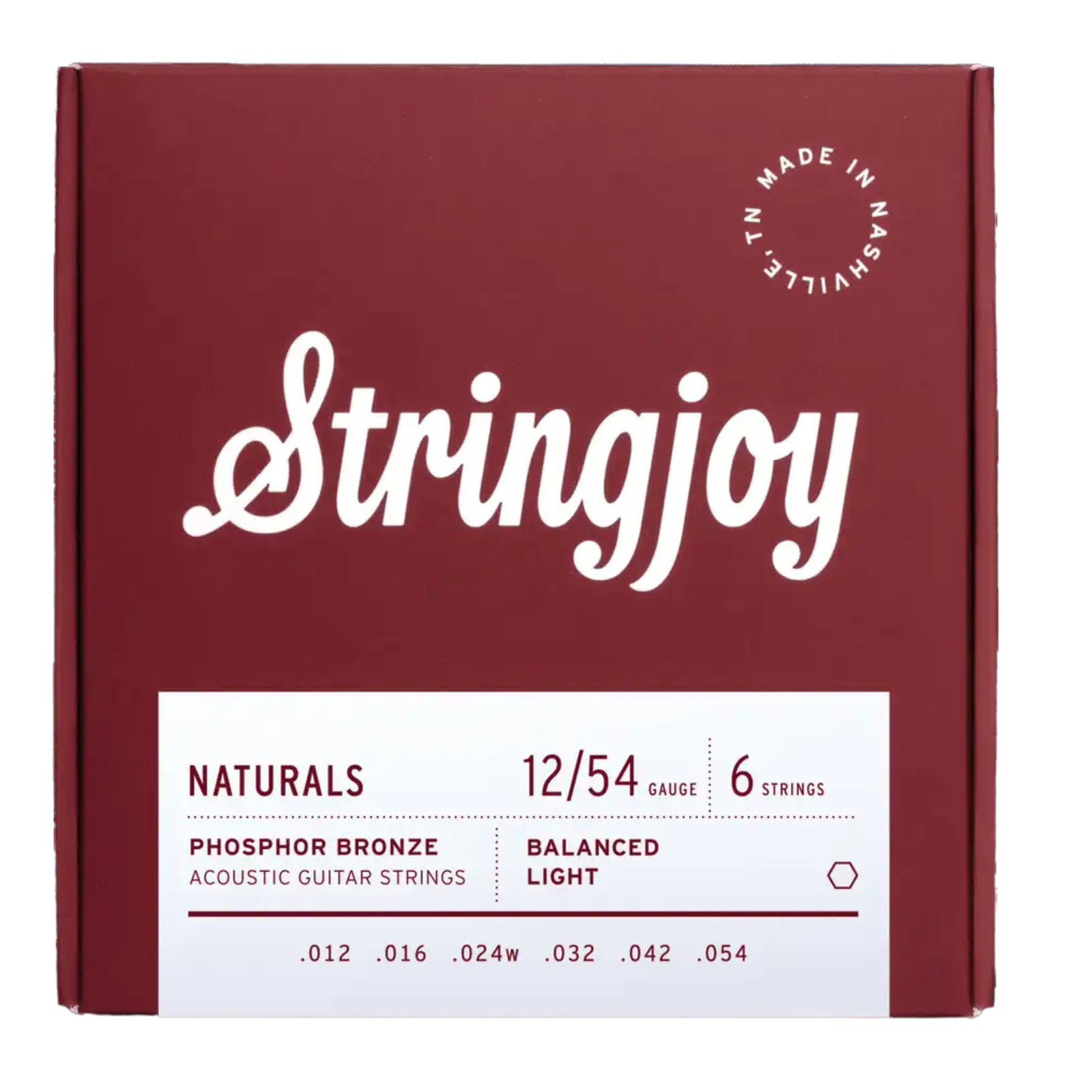 Stringjoy Naturals Phosphor Bronze Acoustic Guitar Strings - Light Gauge (.012 - .054)