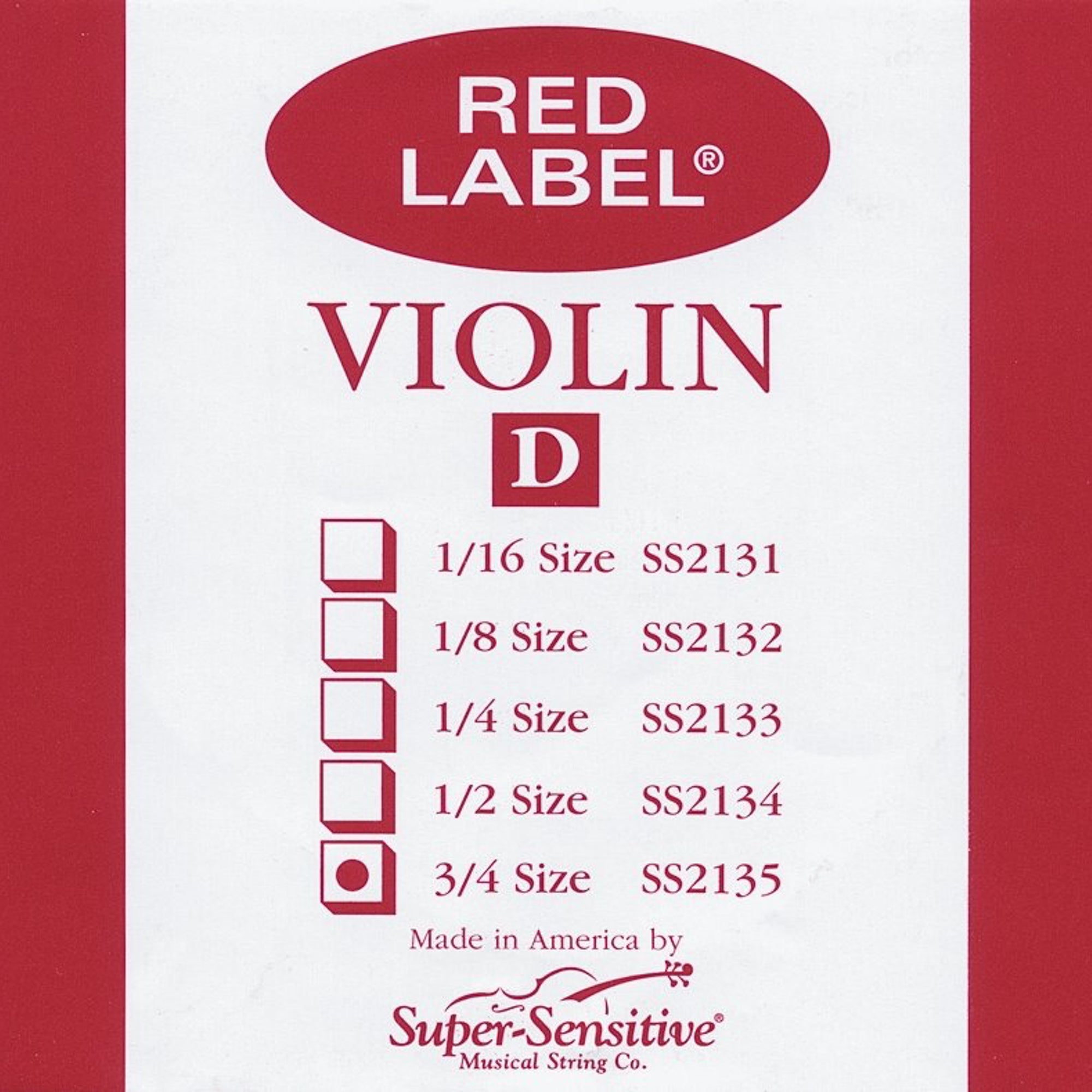 Super-Sensitive Red Label 3/4 Violin Individual D String (Medium String) - Palen Music