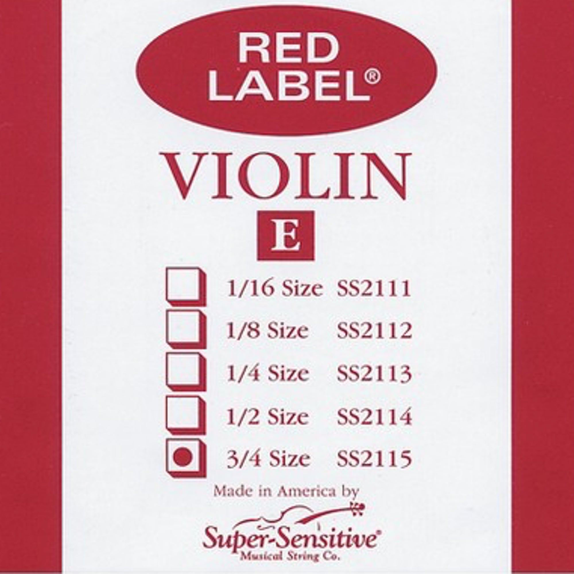 Super-Sensitive Red Label 3/4 Violin Individual E String (Medium Tension) - Palen Music