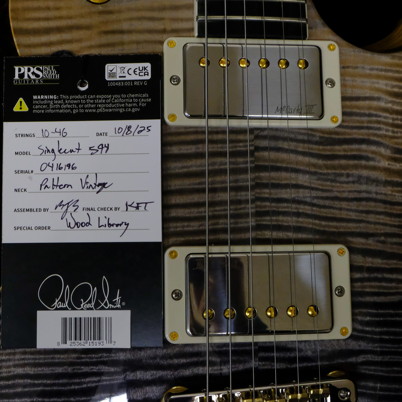PRS Wood Library McCarty 594 Singlecut Flame Maple - Gray Black Fade with Natural Back