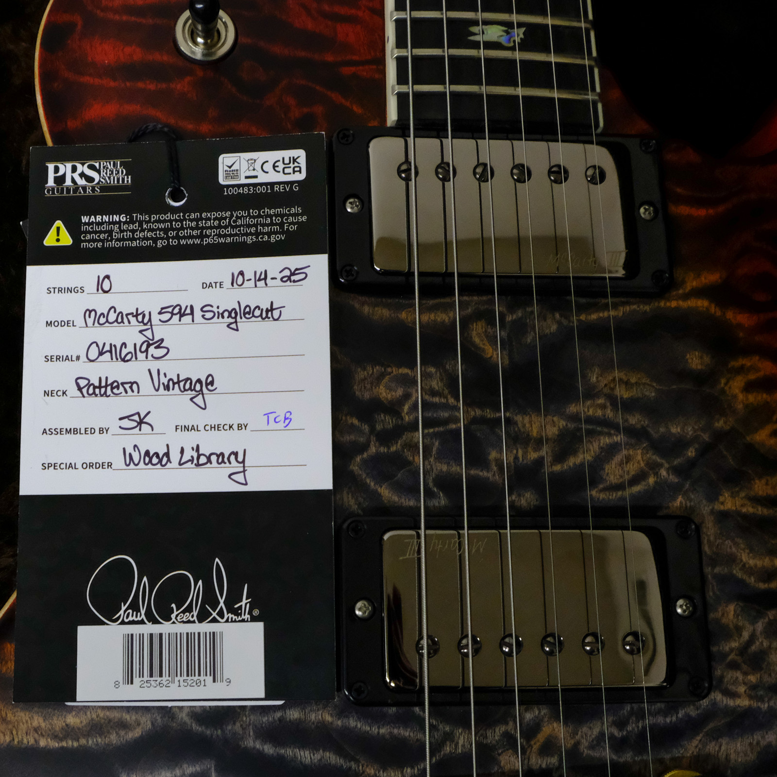 PRS Wood Library McCarty 594 Singlecut Quilted Maple - Charcoal Cherry Burst