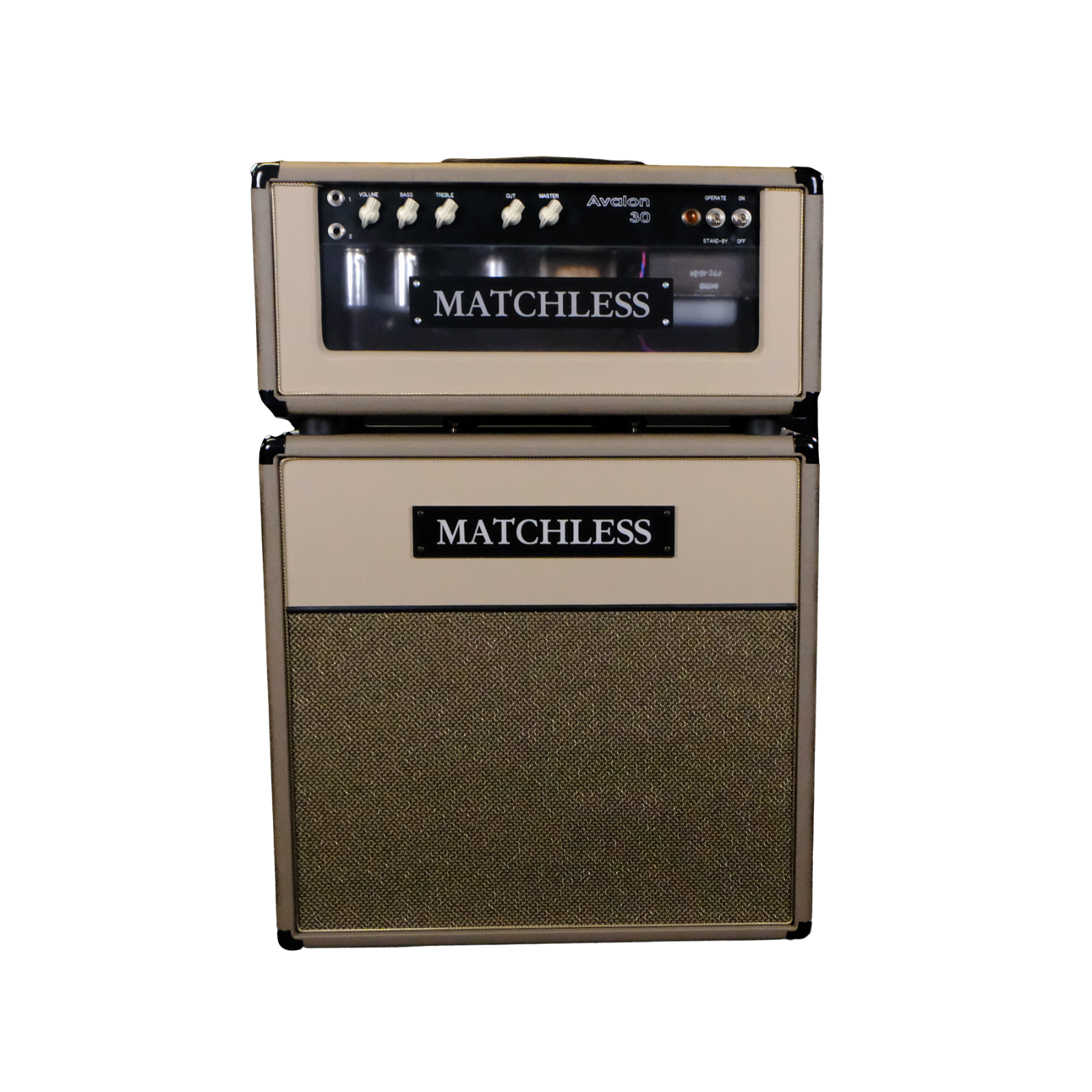 Matchless Avalon 30 Plexi Head Amp and 1x12 Cabinet - Cappuccino, Elk Beige Front, Gold Grill