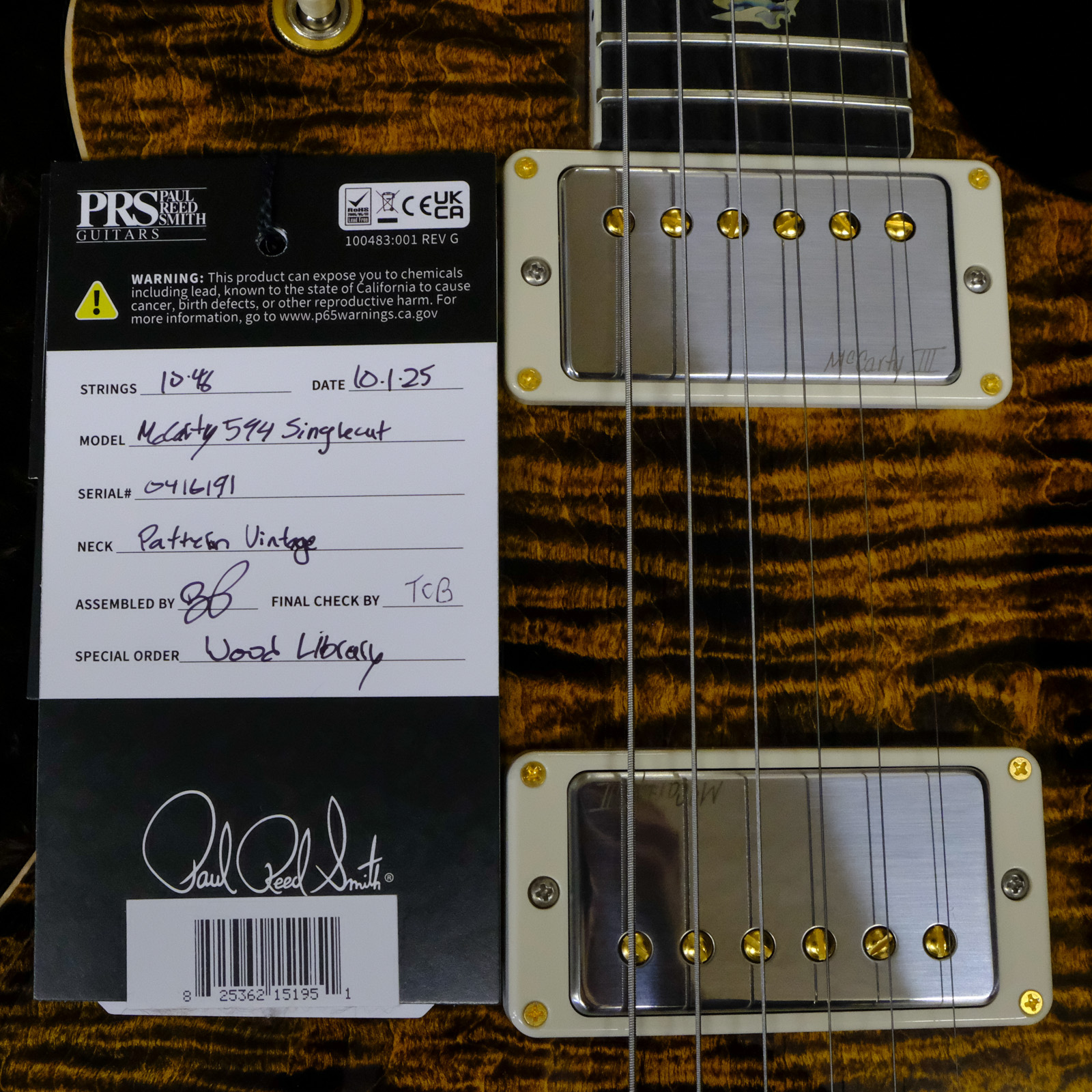 PRS Wood Library McCarty 594 Singlecut Flame Maple - Yellow Tiger
