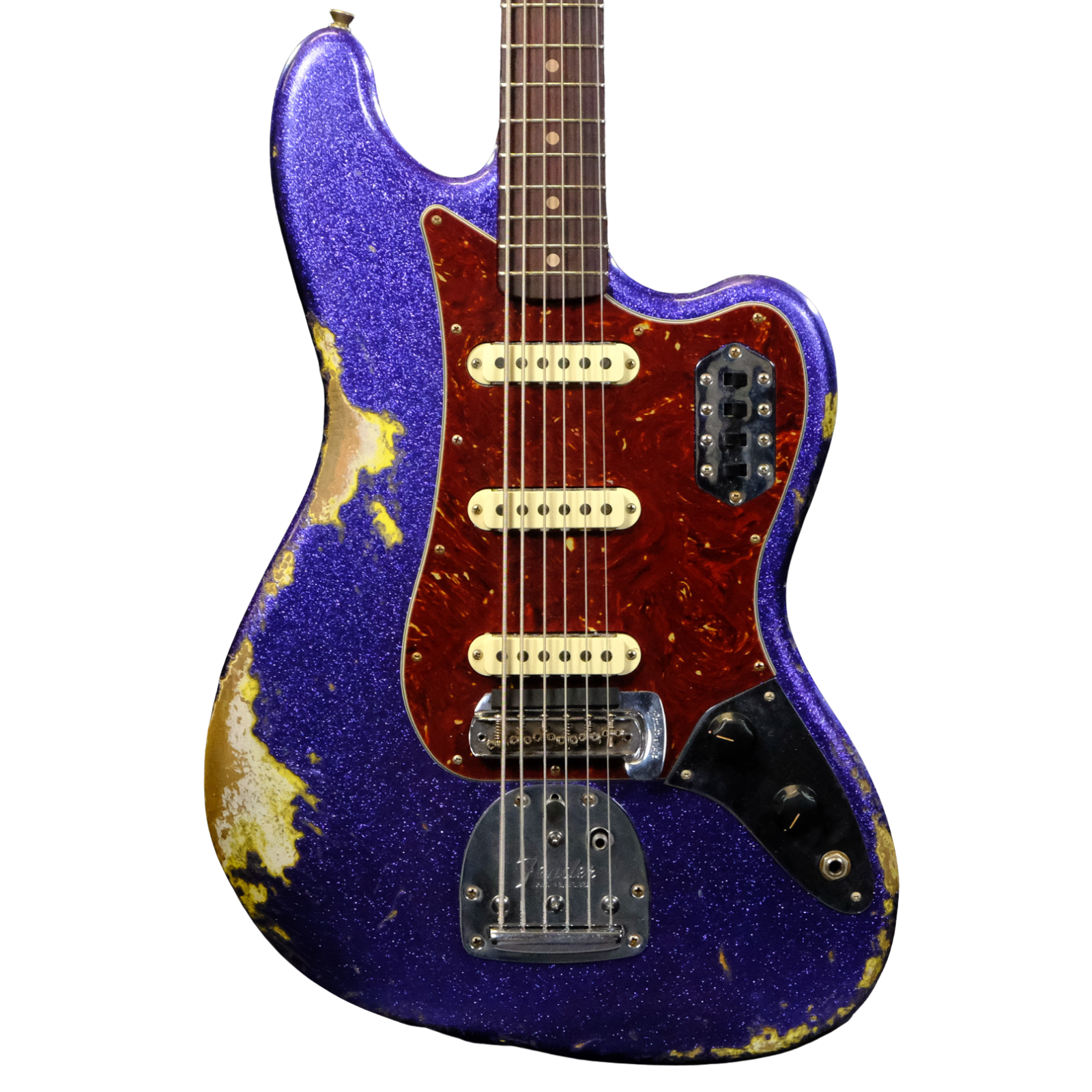 Fender Custom Shop Bass VI Journeyman Relic - Purple Sparkle over Graffiti Yellow
