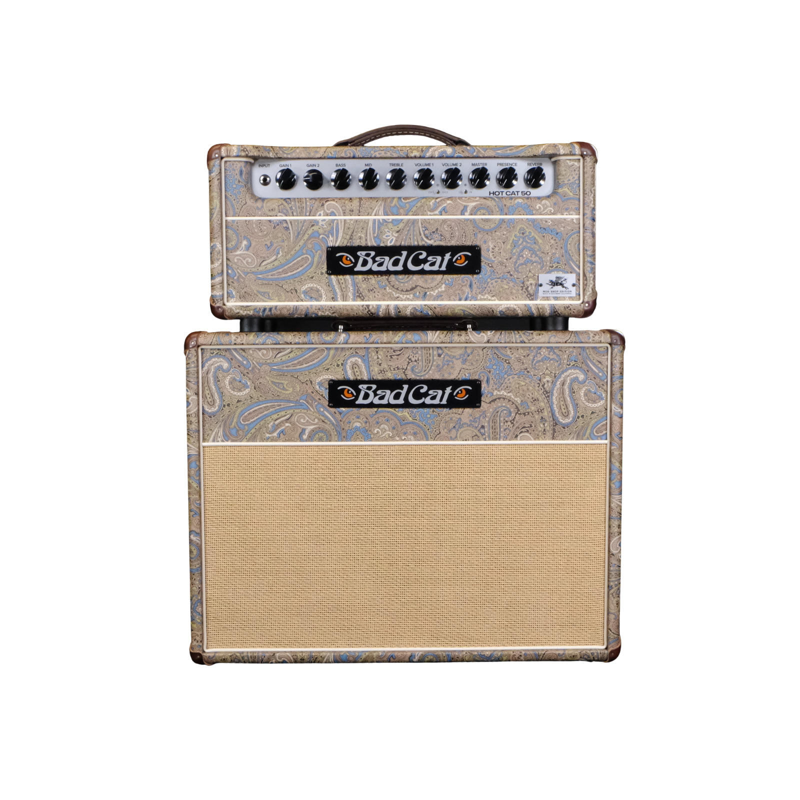 Bad Cat Mod Shop Hot Cat 50 Head and 1x12 Extension Cabinet - Custom Blue and Brown Paisley