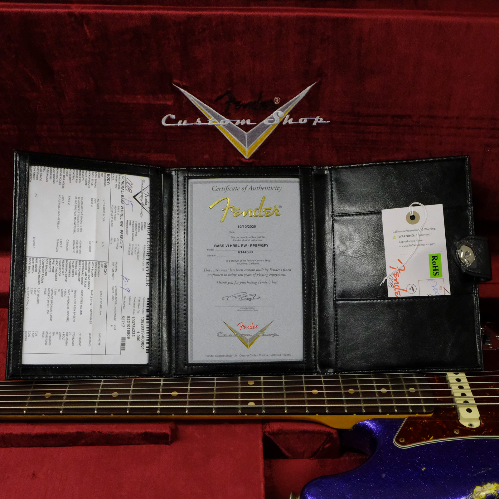 Fender Custom Shop Bass VI Journeyman Relic - Purple Sparkle over Graffiti Yellow