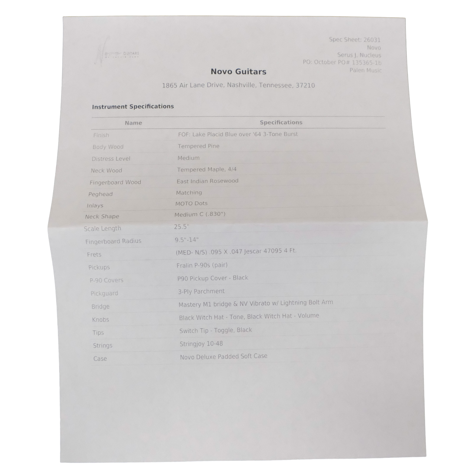 Novo Serus J Nucleus - Lake Placid Blue over '64 3-Tone Burst