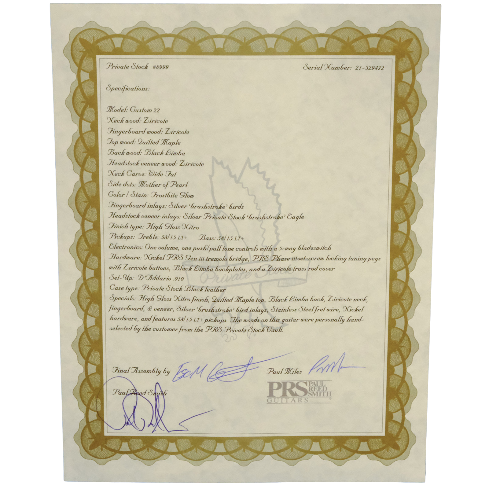 Used PRS Private Stock Custom 22 #8999 - Frostbite Glow