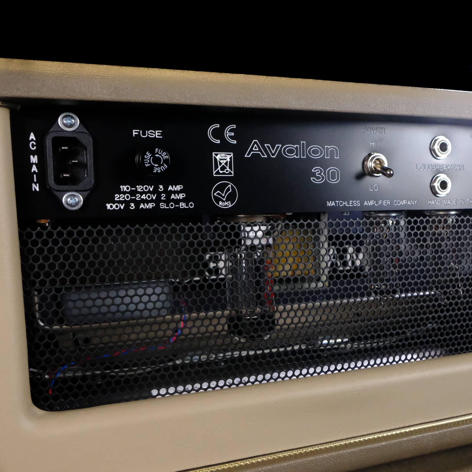 Matchless Avalon 30 Plexi Head Amp and 1x12 Cabinet - Cappuccino, Elk Beige Front, Gold Grill