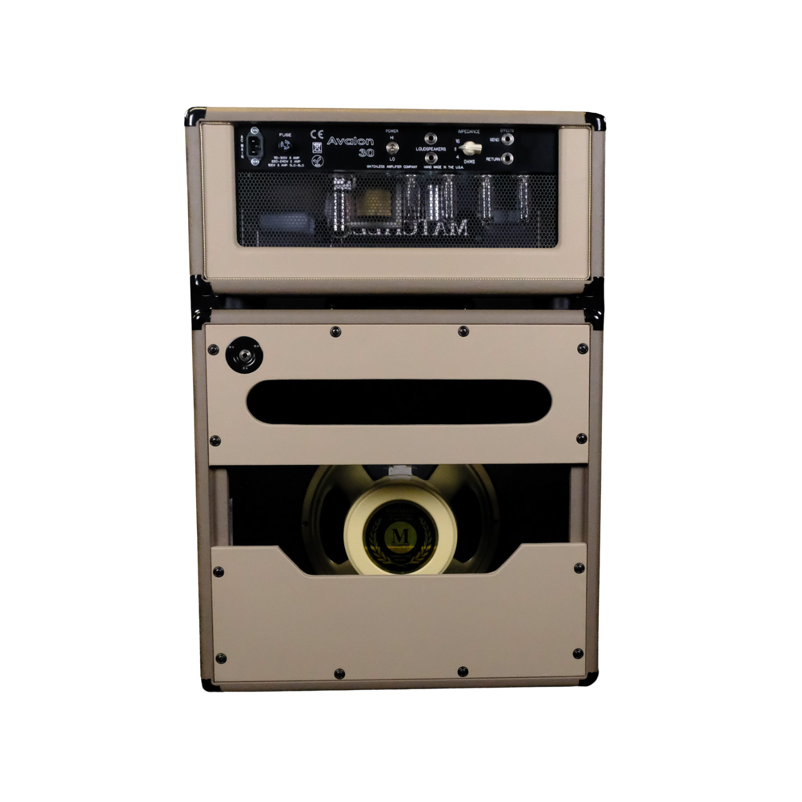 Matchless Avalon 30 Plexi Head Amp and 1x12 Cabinet - Cappuccino, Elk Beige Front, Gold Grill