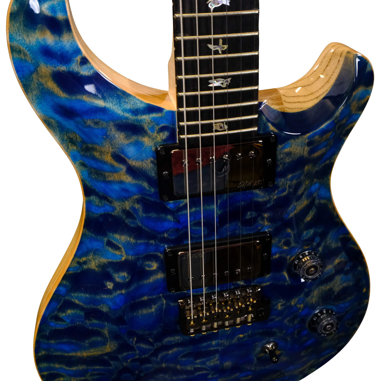 PRS Wood Library Custom 24 10-Top Quilted Maple -  Faded Blue Jean with Natural Back