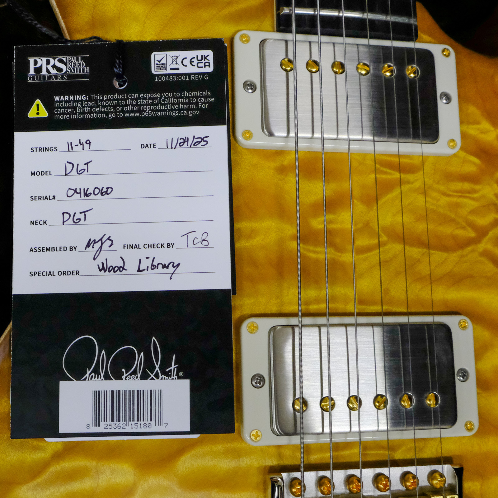 PRS Wood Library DGT Flame Maple - Livingston Lemondrop