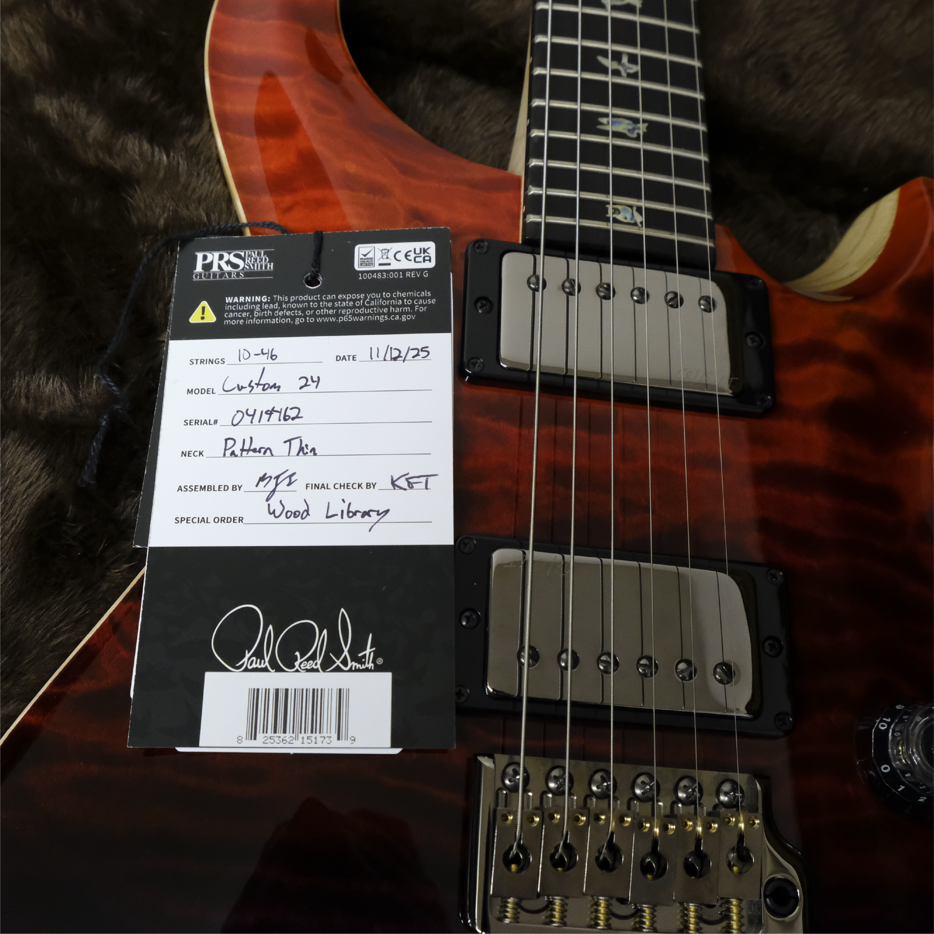 2025 PRS Wood Library Custom 24 10-Top Quilted Maple -  Fire Red Gray Black Fade with Natural Back