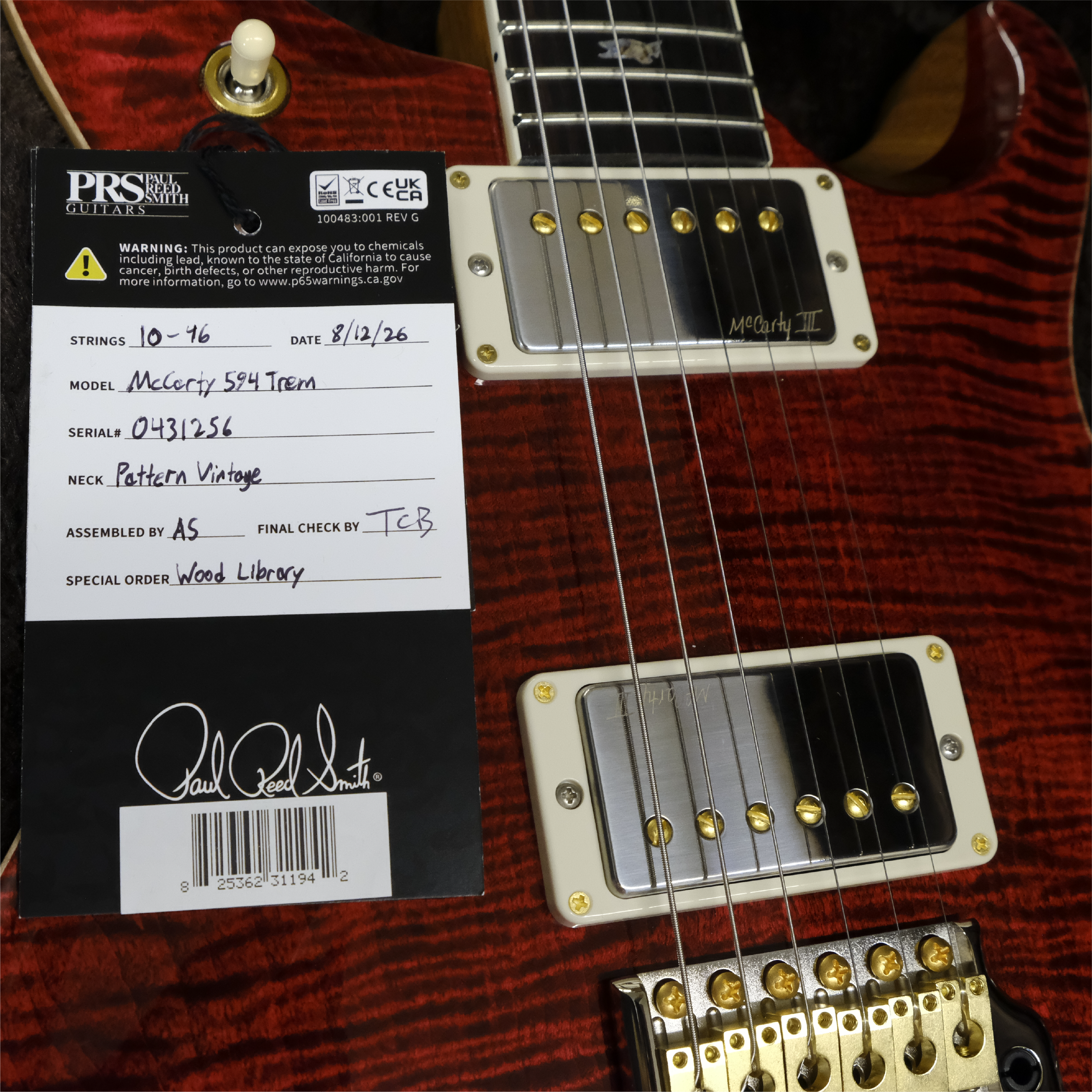 PRS Wood Library McCarty 594 Tremolo 10-Top - Red Tiger