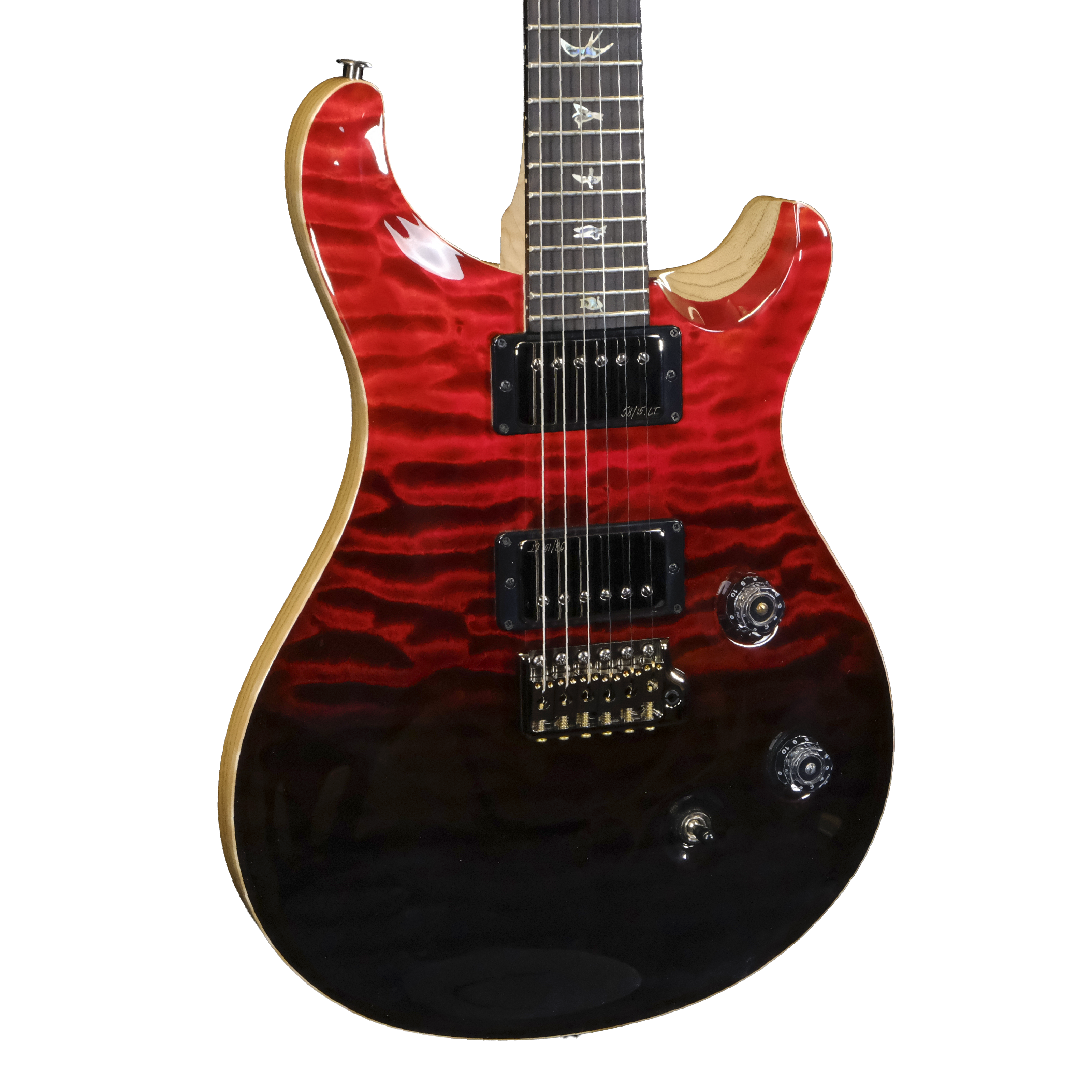 2025 PRS Wood Library Custom 24 10-Top Quilted Maple -  Fire Red Gray Black Fade with Natural Back