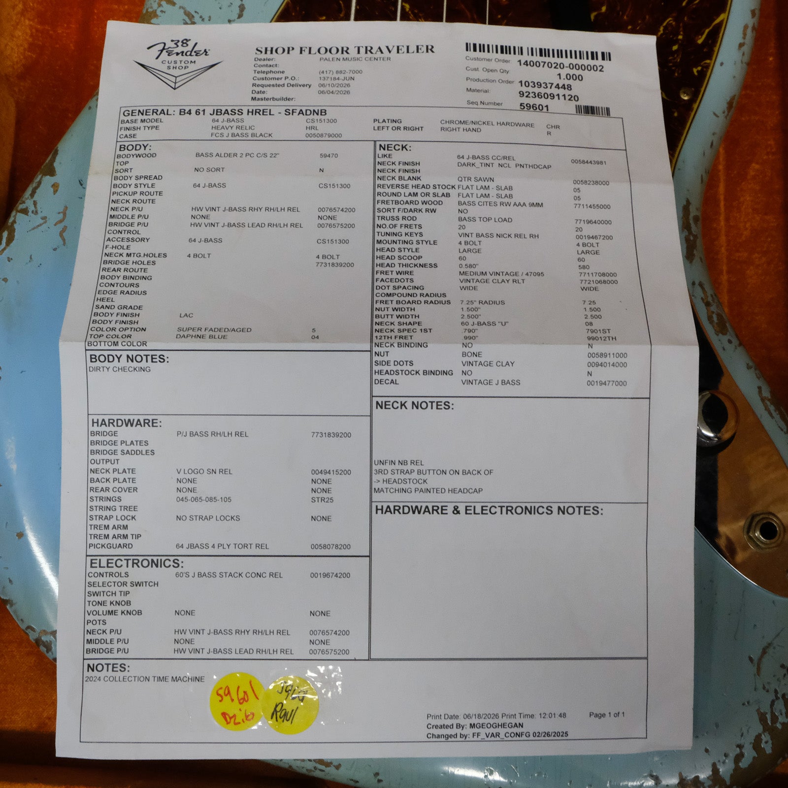 Fender Custom Shop 1961 Jazz Bass Heavy Relic - Faded Aged Daphne Blue