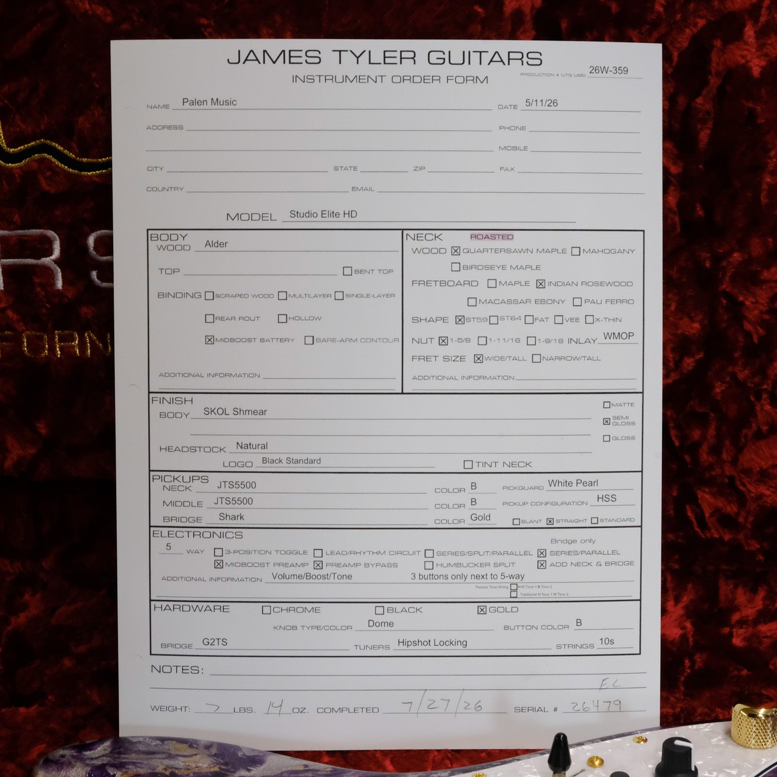 James Tyler Guitars Studio Elite HD - SKOL Shmear