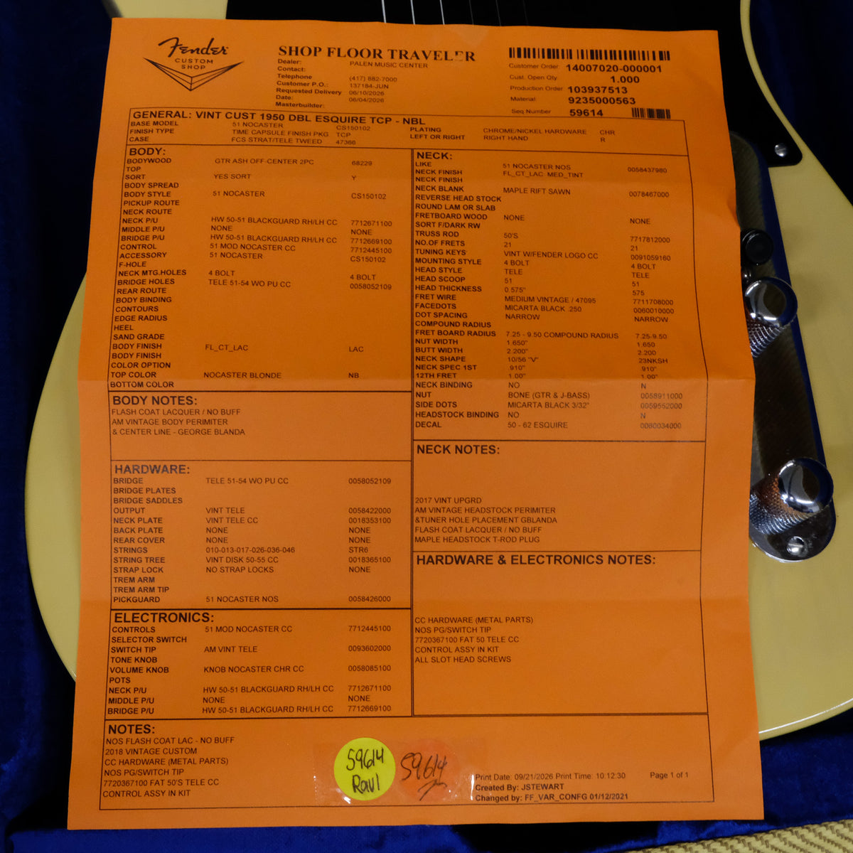 Fender Custom Shop Vintage Custom 1950 Double Esquire - Nocaster Blonde