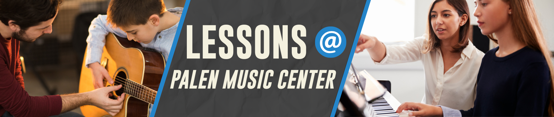 banner for lessons at Palen Music Center