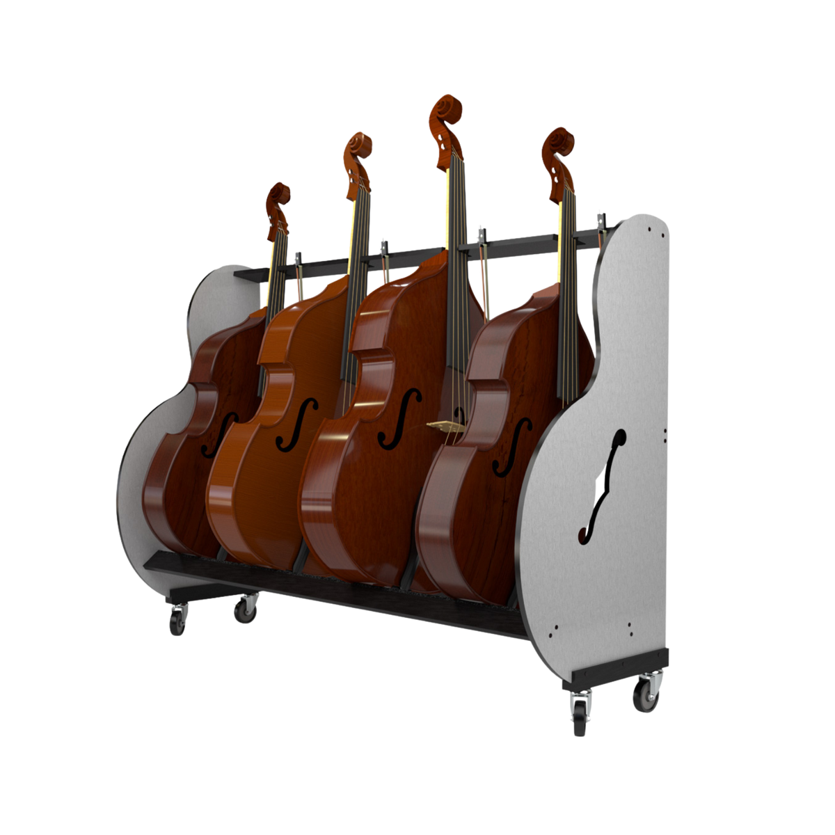 Bas Bar Rack A&S Crafted Products The Band Room™ Mobile 4-Double Bass Rack