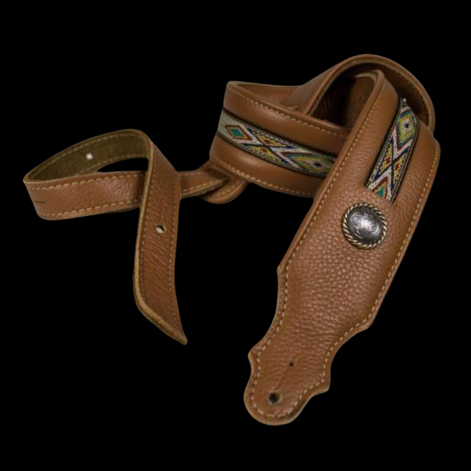 Franklin Straps Southwest Padded Leather Guitar Strap - Caramel - Palen Music