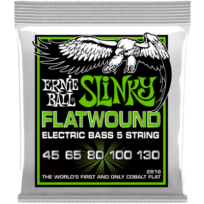 Ernie Ball Regular Slinky Flatwound 5-String Electric Bass Guitar Strings (.045-.130) - Palen Music