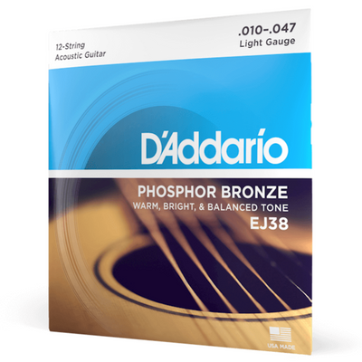 D'Addario Light 12-String Phosphor Bronze Acoustic Guitar Strings (.010-.047) - Palen Music