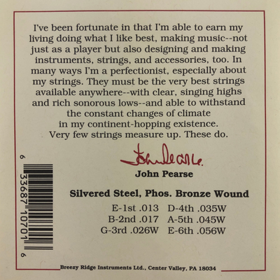 John Pearse Phosphor Bronze Medium Acoustic Guitar Strings (.013-.056) - Palen Music