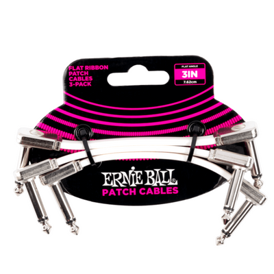 Ernie Ball 3" Flat Ribbon Pedalboard Patch Cable 3-pack (White) - Palen Music