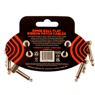 Ernie Ball 3" Flat Ribbon Pedalboard Patch Cable 3-pack (Red) - Palen Music