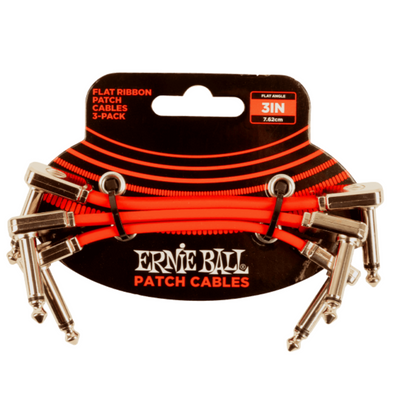 Ernie Ball 3" Flat Ribbon Pedalboard Patch Cable 3-pack (Red) - Palen Music