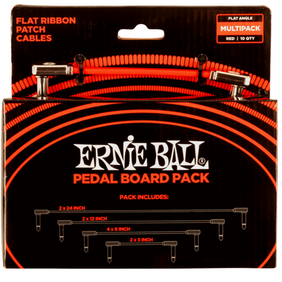 Ernie Ball Flat Ribbon Patch Cables Pedalboard Multi-Pack (Red) - Palen Music